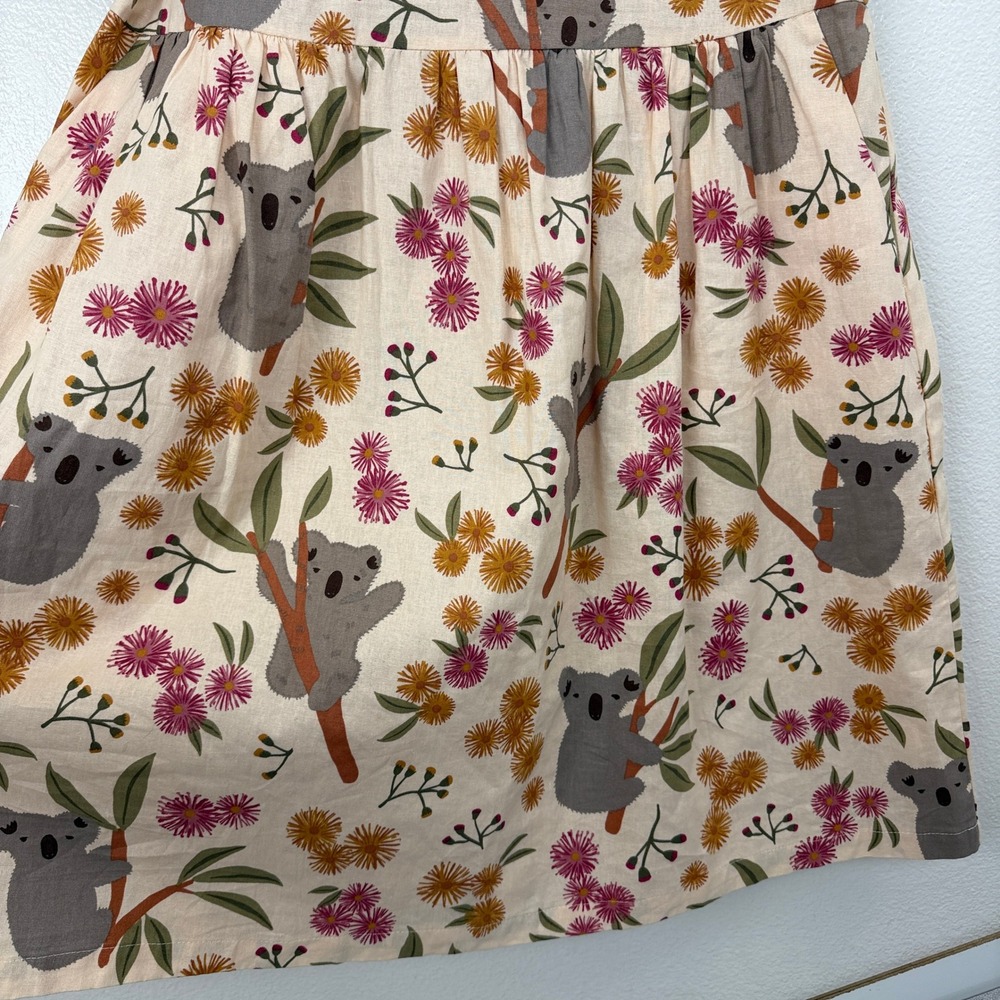 Princess Highway Linen Dress Womens 8 Peach Koala Floral Print Short Sleeve Boho - Picture 3 of 10